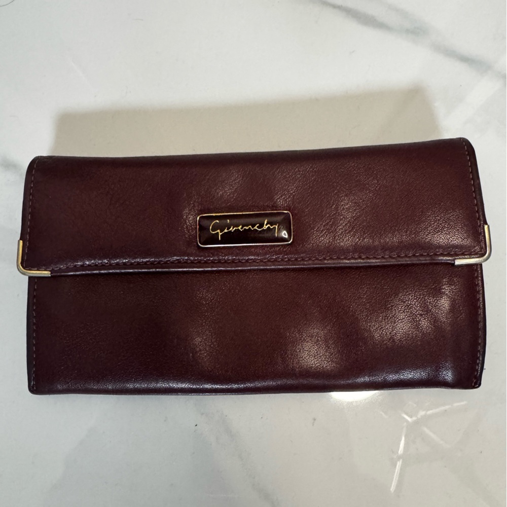 Givenchy Vintage Burgundy Leather Wallet with Gold Detail